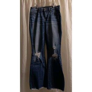 Women BKE Buckle Black Label Jeans 27 Long Destroyed Flare Tummy Control Revival